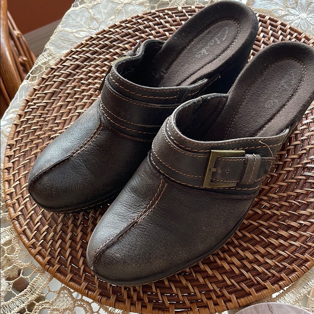 Clark’s Brown Slip-On Clogs with Buckle